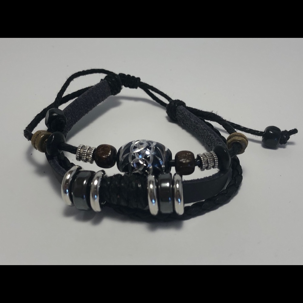 Multi charm beaded leather bracelet